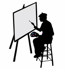 Artist Painting Outdoors Vect...