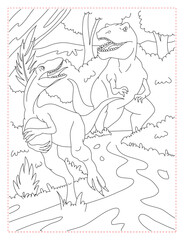 Fototapeta premium Oviraptor Eggs Thief Coloring Page: Dinosaur Sneaking Through Forest