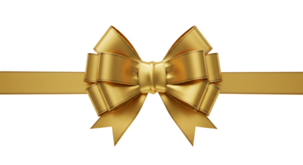 Golden ribbon bow with shiny metallic texture, luxury gift style, transparent background
