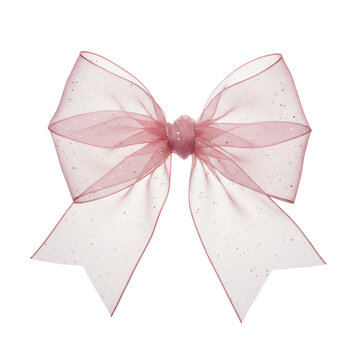 Transparent organza bow with soft sparkles, dreamy touch, transparent background