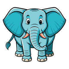 Adorable baby blue elephant cartoon stands showing big ears and tiny tusks