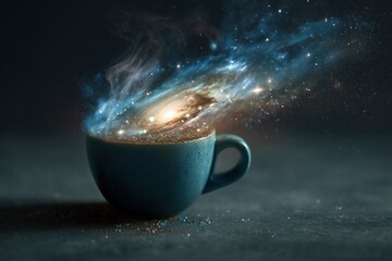 Cosmic Coffee Blue Teacup With Galaxy Nebula And Sparkle