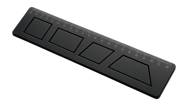 Ruler with integrated template for quadrilaterals