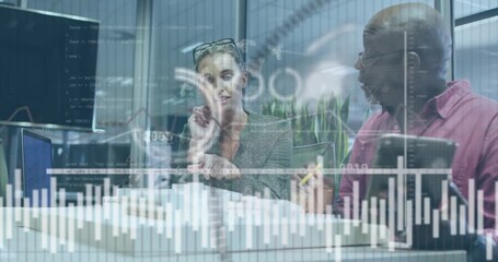 Data overlays appearing on office table leading architects tracing scale model and analyzing growth - Powered by Adobe