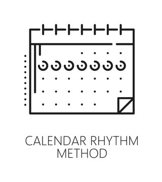 Calendar rhythm contraception method line icon or sign. Family planning thin line vector icon, pregnancy prevention symbol. Birth control, contraception method pictogram with ovulation cycle calendar