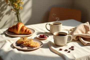 Coffee with Croissant and Cookies