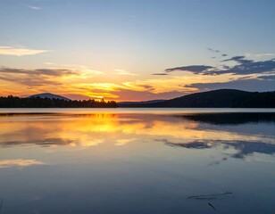 Naklejka premium Serene sunset over a calm lake