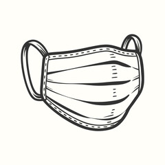 Black contoured lines depict a basic surgical face mask with ear loops for protection