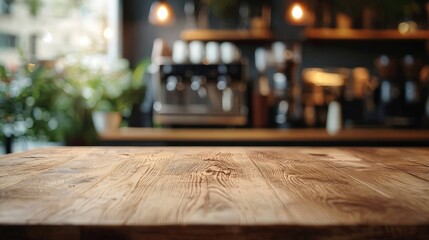Modern Wooden Counter in Cozy Cafe Interior Design