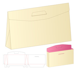Printable Dieline Template for Paper Folder Box with Handle and Flat Layout Design