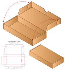 corrugated foldable Box  Layout Template with Die-Cut Flat Layout