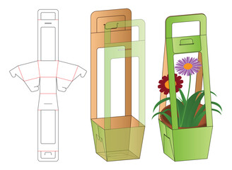 Printable Dieline Template for Flower Pot Packaging with Handle