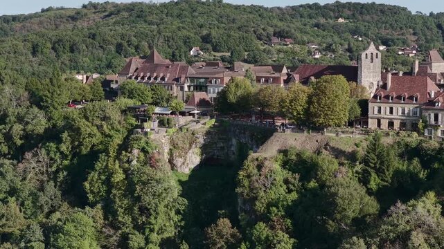 Aerial view of the Village of Domme on the Dordogne River - One of The Most Beautiful Villages of France