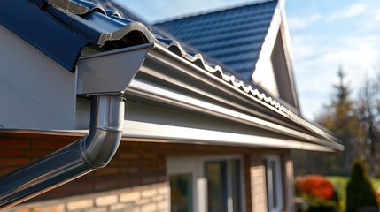 Modern Aluminum Gutters Installation on Clean House Roof
