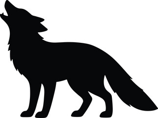 Minimal vector silhouette, fox howling, yipping head back, side view, solid black