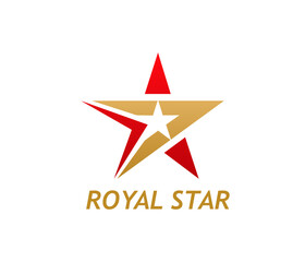 Obraz premium Gold star icon, vector golden and red starlet emblem with a white star silhouette cut out in the center. Vector label, corporate symbol of royal or high quality, prestige, success, and excellence
