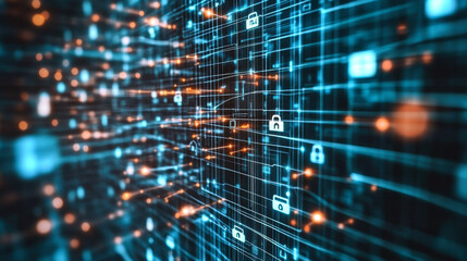 Digital data flow with glowing elements in a futuristic technology setting