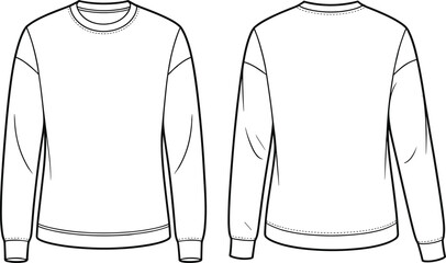 Crewneck sweatshirt vector template front and back view, blank unisex pullover, fashion mockup design for apparel branding and printing