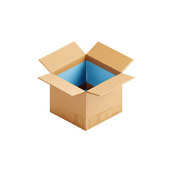 Open cardboard box with light blue interior