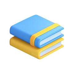 Two books stacked, light blue and yellow covers, graphic illustration