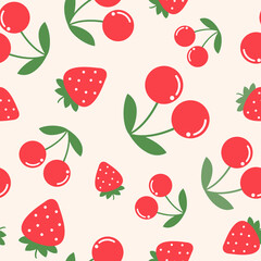 Cheerful Cherry and Strawberry Seamless Pattern