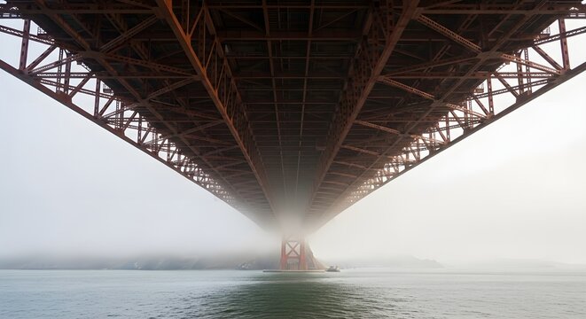 Golden Gate Bridge Underbelly in Fog. - Powered by Adobe