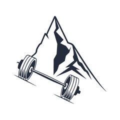 Mountain and Barbell Icon Fitness Strength Training, Gym Motivation and Adventure Vector Design