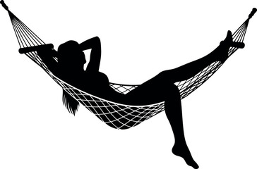 Vector art of silhouette of a woman relaxing in a hammock transparent background