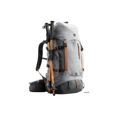 Naklejka premium Grey Hiking Backpack with Trekking Poles - Adventure Gear