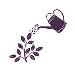 Watering Can with Plant Growth Symbol Gardening, Nature Care and Agriculture Vector Design