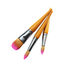 Three paintbrushes, orange handles, pink tips, 3D style