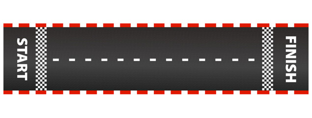Race road Start and finish top view asphalt track, sport speedway racetrack, competition roadway. border red and white.