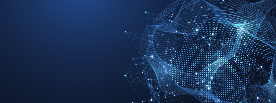 Global network connection concept. Big data visualization. Social network communication in the global computer networks. Internet technology. Business. Science. Vector illustration