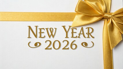 New Year 2026 Celebration: A festive New Year 2026 announcement featuring a beautifully adorned bow and ribbon against a backdrop of fresh, clean backdrop symbolizing anticipation, festivity.