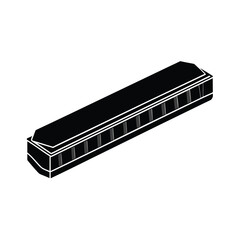 Black silhouette of a harmonica on a clean white background for musical design