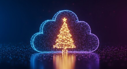 Christmas tree inside a digital cloud concept for Christmas technology.