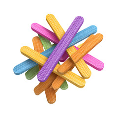 Colorful wooden popsicle sticks in a chaotic cluster