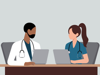 Male doctor and female nurse with stethoscope 