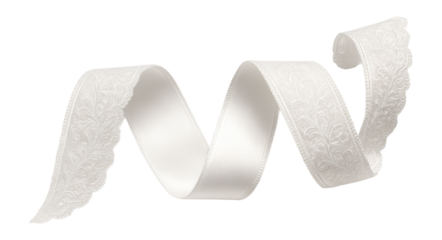 White satin ribbon with embroidered lace