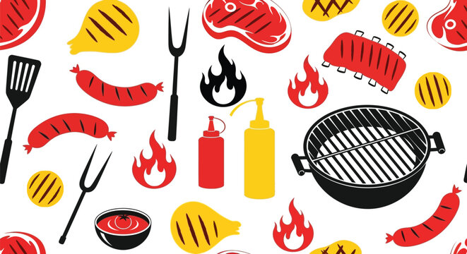Barbecue grill party seamless pattern vector design
