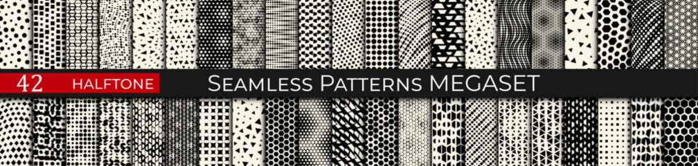 set of halftone geometric patterns, backgrounds for abstract art, business, collage