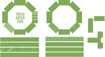 Green washi tape decorative frame and tape strips