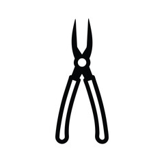 Minimalist black silhouette of pliers on a clean white background