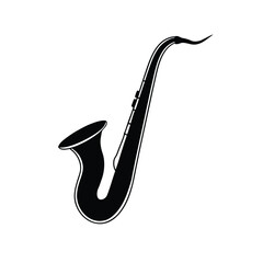 Black saxophone silhouette isolated on a clean white background for graphic design