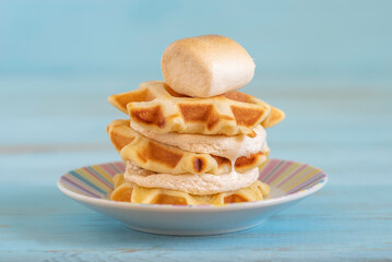 Waffles with s'more marshmallow for tasty snack.
