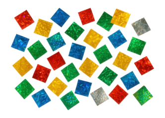 Multicolored confetti squares with reflective patterns