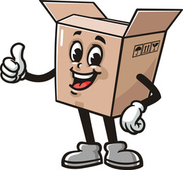 Cardboard box mascot cartoon with thumbs up pose