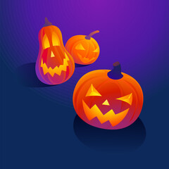 Halloween pumpkins on dark purple gradient