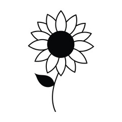 Elegant black silhouette of a sunflower on a clean white background