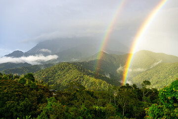 Double rainbow at the foothill of mount Kinabalu Kundasang Sabah Malaysia